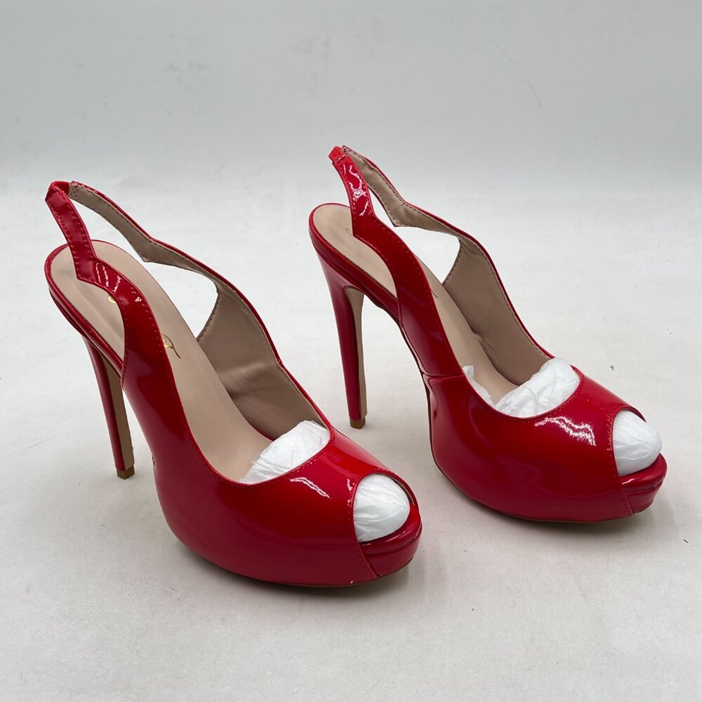 FOWT Red Peep Toe Sandals Slingback Heels Platform Pumps Elastic Strap Shoes - Picture 4 of 8